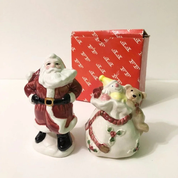 Vtg Fitz and Floyd Christmas Santa and Bag Salt Pepper Shakers Old World - Picture 1 of 16